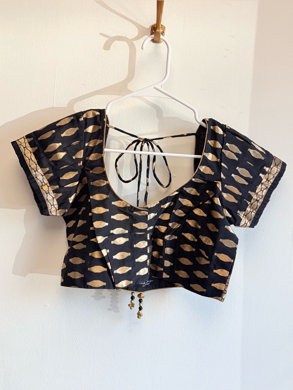 Archana Jagu Black Gold Silk Saree Crop Top with Bells Size Medium